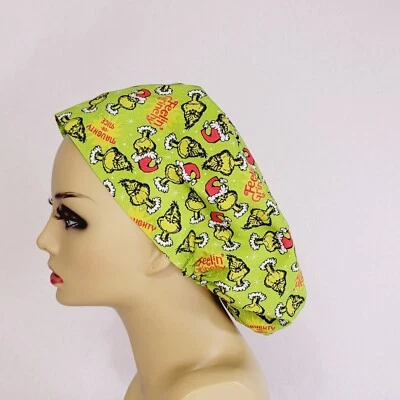 Women Christmas Grinch Scrub Hat Surgical Cap Nurses Hat Medical USA Made - Image 1 of 4