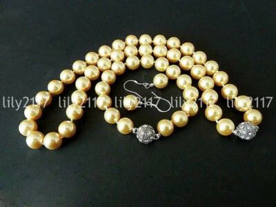 Genuino 8/10/12/14mm Amarillo Mar del Sur Concha Collar Pulsera Conjunto Foto 1 de 3