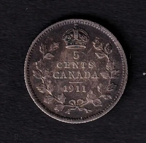 Canada 1911 5c Five Cent Silver Coin King George V VF Very Fine .925 Silver #2 - Picture 1 of 2