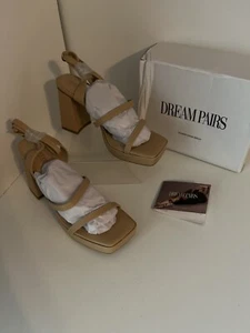 Dream Pairs Damen Sandalen klobiger Absatz, offene Zehenpartie Schuh nude Gr. 9 NEU - Bild 1 von 11