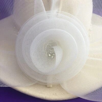 VTG Mr Charles Ivory Felt Feather Wide Brim Hat Crystals Pearls Church SALE! - Image 1 of 4