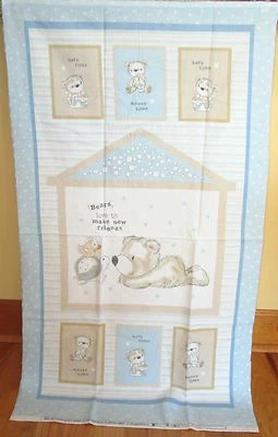 1 panel de tela para colgar/acolchar de pared azul "Bears & Buddies" de franela Darling Foto 1 de 2