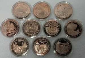 10 Franklin Mint Copper/Bronze HISTORY OF AMERICA medals various USA event/case - Picture 1 of 7