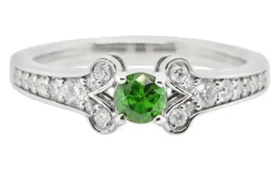 0.68ct Natürlich Rund Diamant 14k Weißgold Peridot Jubiläum Ehering - Bild 1 von 4