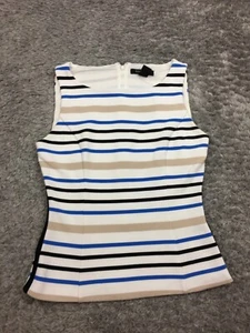 White House Black Market Sleeveless Top Womens Size 2 White Blue Tank Summer - Picture 1 of 13