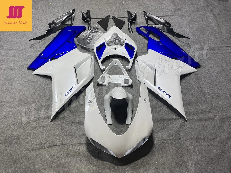 Комплект обтекателя для кузова Ducati 848 1098 1198 2007-2011 ABS инъекционный белый синий - Изображение 1 из 4
