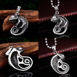 Unisex Collar Chameleon Lizard Pendant Retro Titanium Steel Punk Chain Necklace - Picture 1 of 8