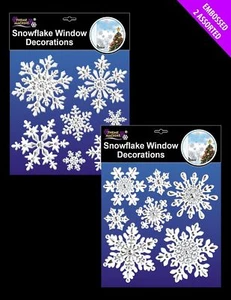 Pack Of 7 White & Silver Snowflake Window Stcikers - Embossed Design - Assorted - Picture 1 of 1