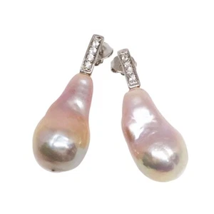Freshwater Tear Drop Shape Pearl Earrings with CZ Accents - Picture 1 of 2