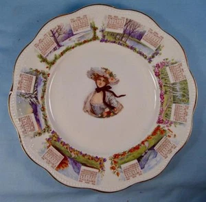 Woman In Bonnet With Flowers 1910 Calendar Plate Steubenville China (O2) AS IS - Picture 1 of 11