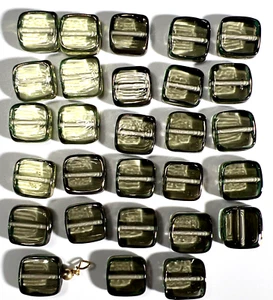 Vintage Tschechische Glasperlen Perlen 28 Oliv & mit Kupfer Aventurin Flach Quadratisch (#51) - Bild 1 von 5