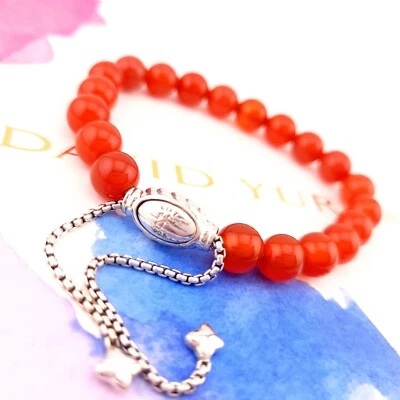 Pulsera ajustable David Yurman de plata de ley de 8 mmm de cuentas espirituales de cornalina Foto 1 de 4
