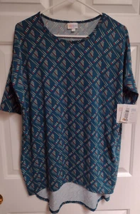 NWT LuLaRoe Womens Irma Teal with Geometric Design Top Size XS XSmall - Picture 1 of 4