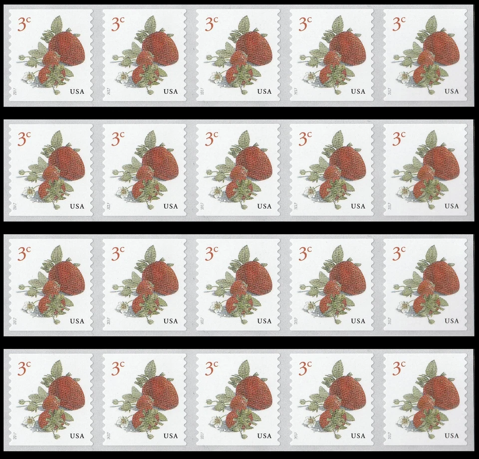 US 5201 Strawberries 3c coil strip 5x4 MNH 2017 - Image 1 of 1