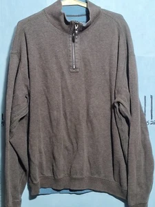 Tommy Bahama 1/4-Zip Sweater Size L Brown Long-Sleeve Cotton Mock Neck - Picture 1 of 10