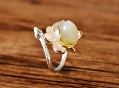 D11 Anello Giada Bianco Rosa Fiore 925 Argento Sterling - Immagine 1 di 4