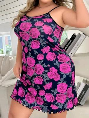 Woman Plus Lace Trim Split Thigh Cami Nightdress Sexy Woman - Image 1 of 2