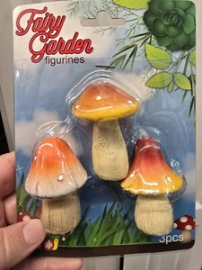 3 Pack Of Fairy Garden Mushrooms Statues - Picture 1 of 3