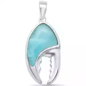 Natural Larimar Lobster Crab Claw .925 Sterling Silver Charm Pendant - Picture 1 of 2