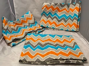 3 Curtains 50" x 18" Rod Pocket Three Panels Turquoise Orange Grays Hand Sewn - Picture 1 of 9