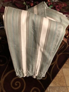 Waverly Home Window Curtain Panel Set Striped  Sage Green White 50x63 Rod Pocket - Picture 1 of 4