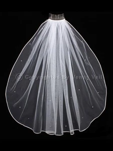 1T White Bridal Shoulder Short Scattered Rhinestones Rattail Edge Wedding Veil - Picture 1 of 3