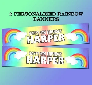2 Striscioni Compleanno Personalizzati Arcobaleno Bambina Bambini Decorazione Festa Poster - Foto 1 di 2