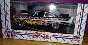 M2 Machines Plymouth Fury 1958 Black with Flames Ground Pounders 1:64 12-10 - Picture 1 of 3