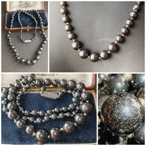 JKa Kohle Polished Hematite metallic Gemstone bead Necklace 925 Sterling silver - Picture 1 of 11