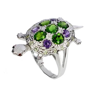 925 Sterling Silver Ring Oval Chrome Diopside Amethyst Gemstone Jewelry Size 8.5 - Image 1 of 4