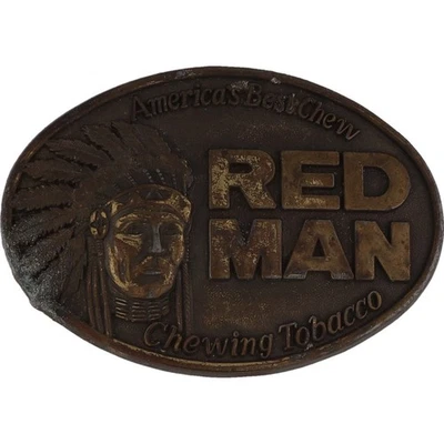Fivela de cinto vintage Red Man mastigando tabaco cowboy ocidental nativo americano - Imagem 1 de 4