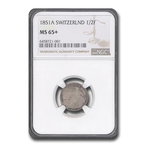 1851-A Switzerland Silver 1/2 Franc MS-65+ NGC - Picture 1 of 3