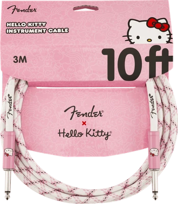 Fender X Hello Kitty Official 10' ft Instrument/Guitar Cable, Woven White/Pink - Image 1 of 4