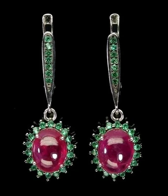 925Sterling Silber Weihnachts OHRHÄNGER Rubin 14k Weißvergoldung+schwarz Rhodeum - Bild 1 von 4