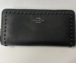 Coach C4124 Medium ID Zip Around Wallet Black Pebble Leather 8” - Picture 1 of 7