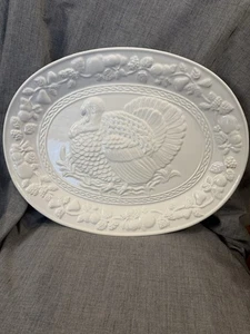 Gibson Ceramic Turkey Platter 18.75" White Oval Fall Thanksgiving EUC - Bild 1 von 9