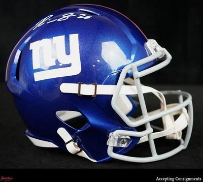 Casco Devin Singletary Firmado Tamaño Completo Réplica Gigantes NFL AUTO Beckett Certificado de Autenticidad BAS Foto 1 de 4