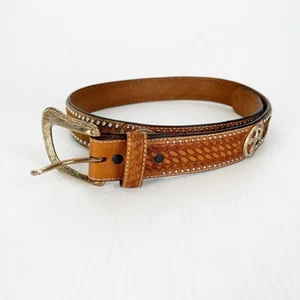 Ranger Belt Company Handtooled Leather Western Fur Gold Cross - Picture 1 of 6