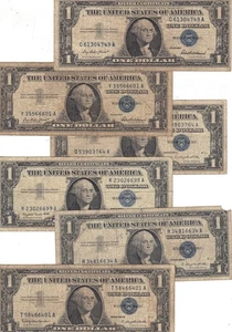 United States $1 Dollar Federal BLUE SEAL SILVER CERTIFICATES Series 1957, A & B - Picture 1 of 7