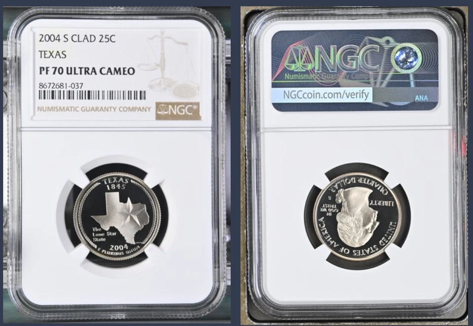 2004-S 25C Texas, Clad PROOF State Quarter, NGC PR70 DCAM - Image 1 of 1