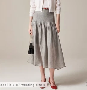 J.Crew Pleated drop-waist midi skirt in ramie sz 12 money preppy - Picture 1 of 8