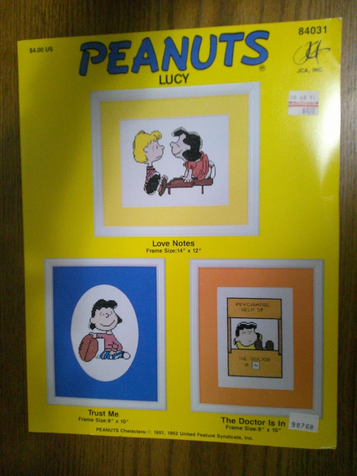 JCA Peanuts LUCY Counted Cross Stitch Pattern Leaflet Doctor is In Trust Me - Image 1 of 1