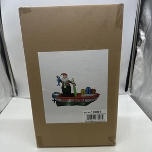 8 Fuß langer aufblasbarer leuchtender Weihnachtsmann auf einem Fischerboot neu versiegelter Karton - Bild 1 von 7