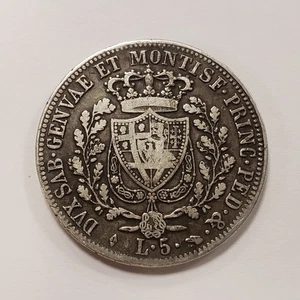 1824 Italian States Sardinia 5 Lire .7234 ASW - KM116.2 - SKU-Q2683 - Picture 1 of 4