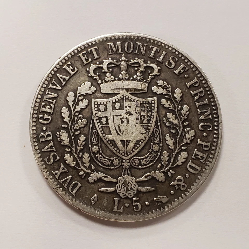 1824 Italian States Sardinia 5 Lire .7234 ASW - KM116.2 - SKU-Q2683 - Image 1 of 4