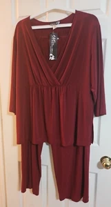 CSC Studio Women's 2 pc Burgundy Pant Set 3/4 Sleeves Size 2X - Picture 1 of 7