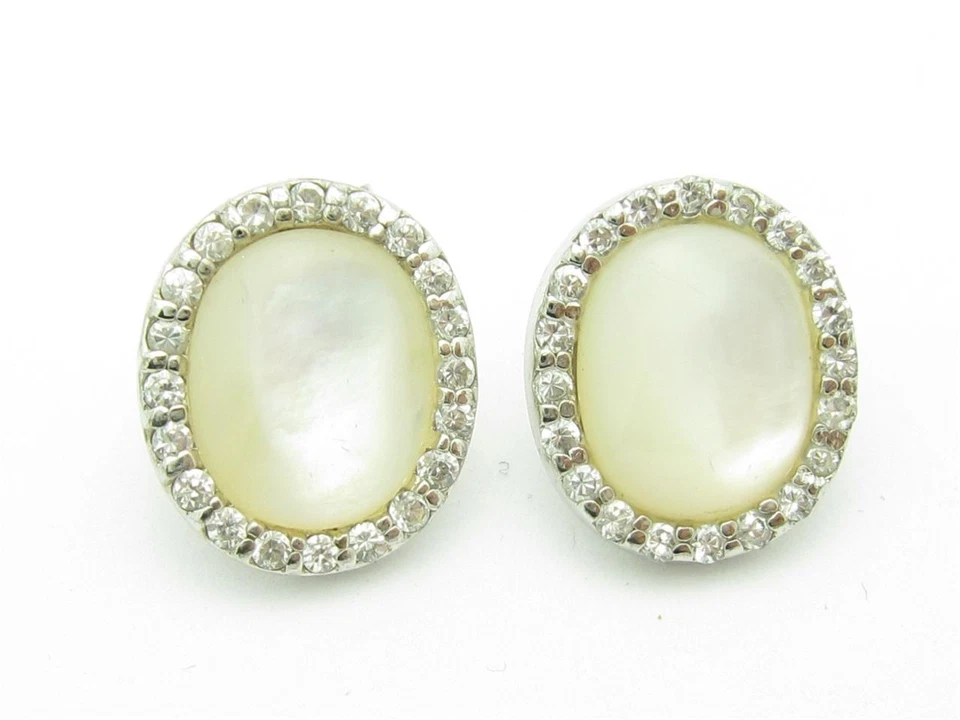 CONJUNTO DE BRINCO DE PLATINA PRATA ESTERLINA DIAMANTE SAFIRA BRANCA OVAL PÉROLA PRESENTE - Imagem 1 de 1