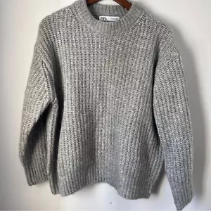 Maglione girocollo Zara grigio maglia grossa misto lana alpaca donna medio - Foto 1 di 6