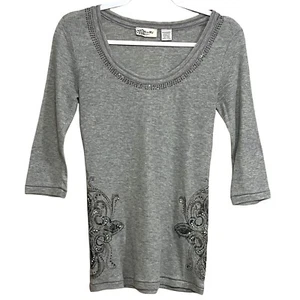 Miss me womens medium gray rhinestone gray long sleeve blouse top - Bild 1 von 8