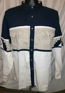 Camisa a Presión Wrangler Western Pearl Para Hombre XL Azul Tostado Azteca Navajo Manga Larga De Colección - Imagen 1 de 11